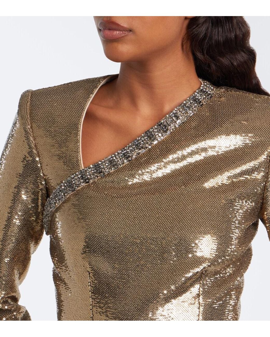 Roland Mouret Natural Embellished Sequined Gown