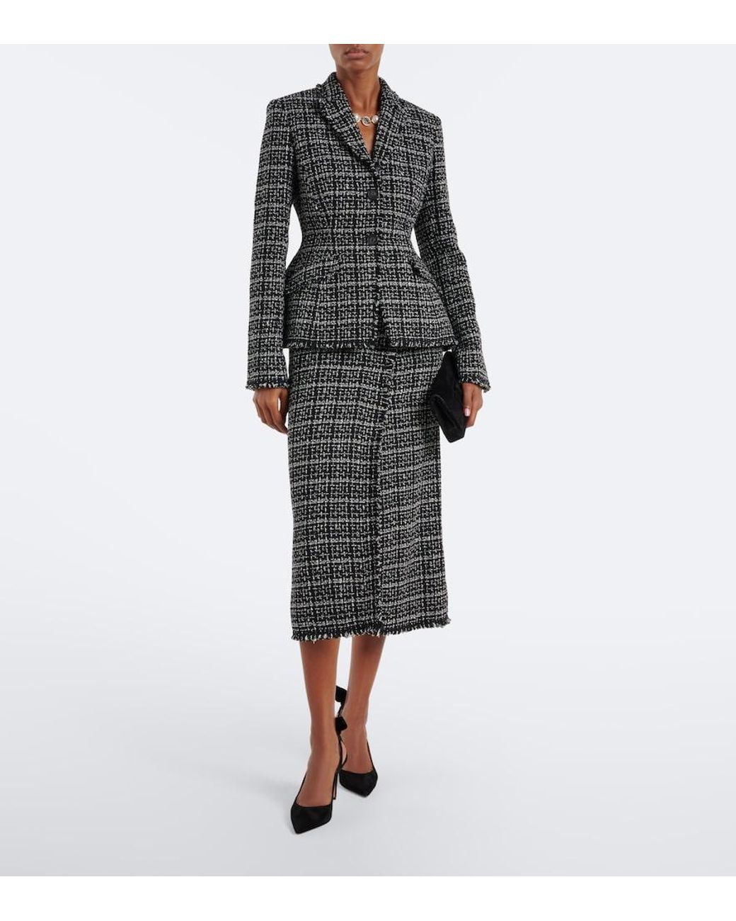 Erdem Black Checked Cotton-Blend Tweed Pencil Skirt