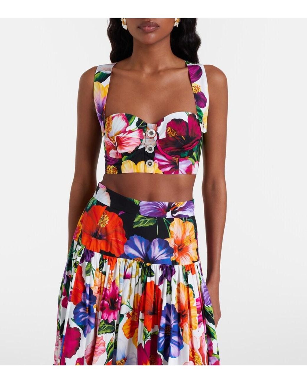 Dolce & Gabbana Pink Floral Cotton Crop Top