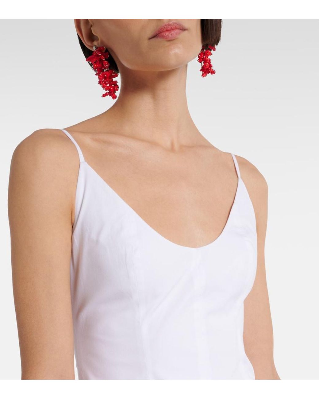 Staud White Phare Ruched Cotton Poplin Minidress