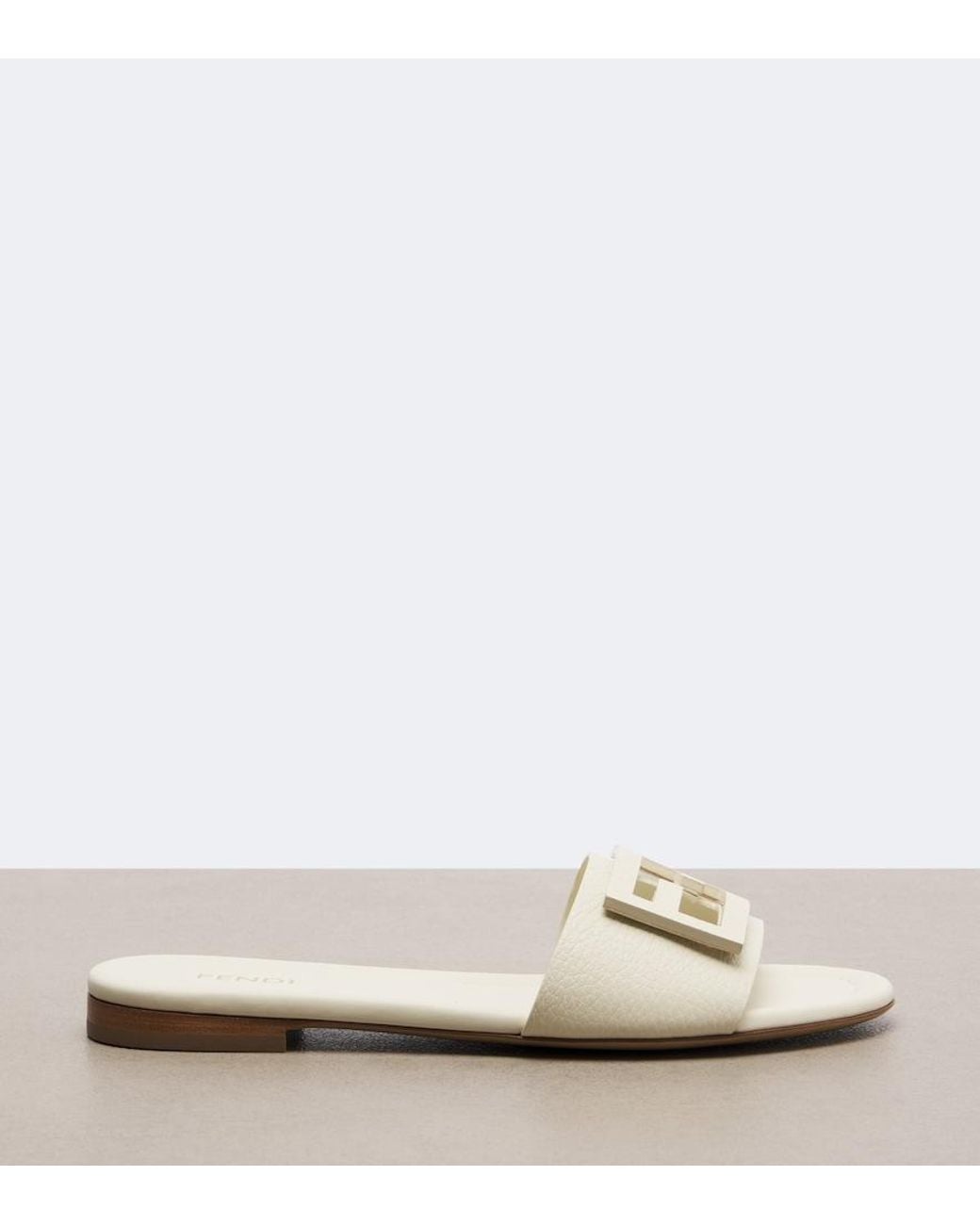 Fendi White Ff Leather Slides