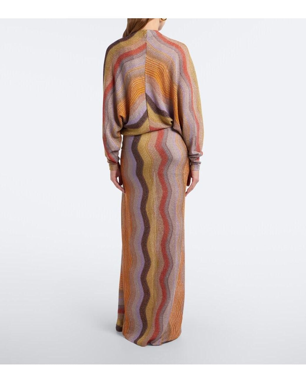 Missoni Brown Draped Printed Lame Gown