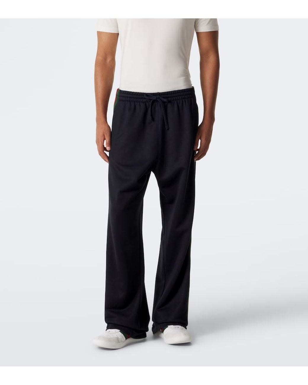 Gucci Blue Web Stripe Silk And Cotton Wide-Leg Pants for men