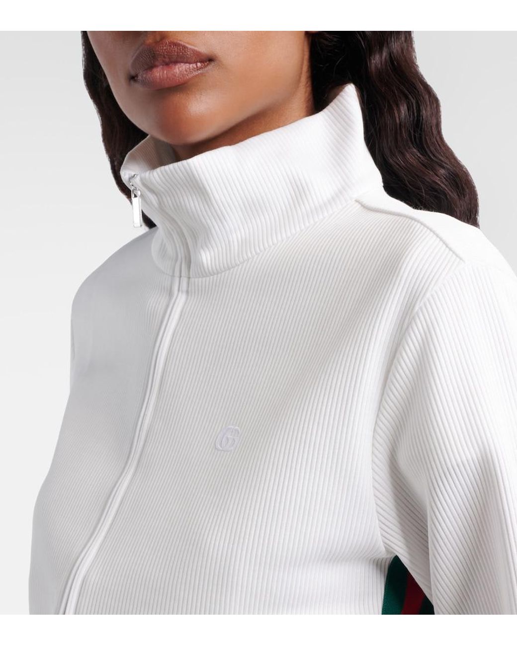 Gucci White Ribbed-Knit Cropped Sweatshirt
