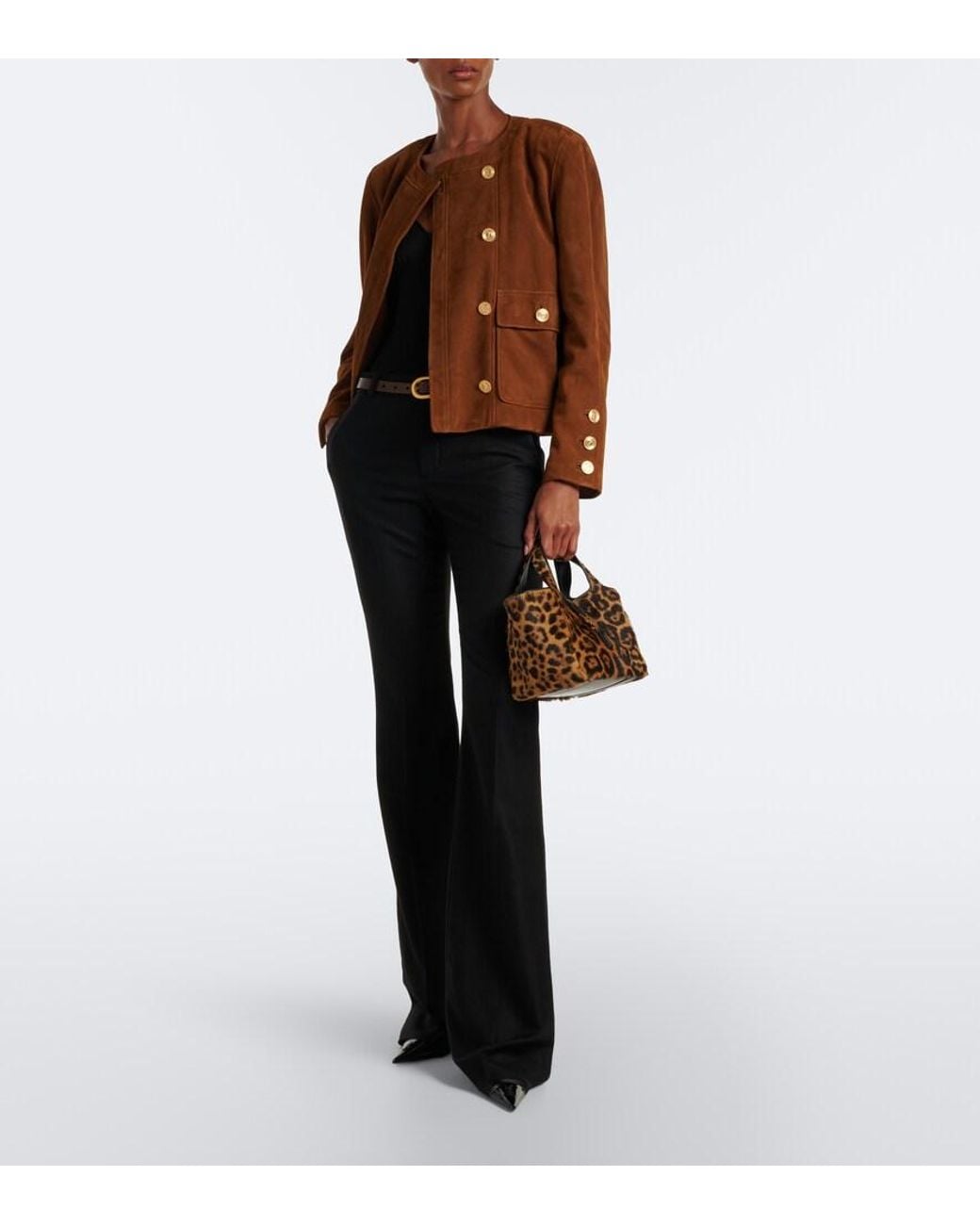 Saint Laurent Brown Le 5 A 7 Bea Baby Calf Hair Top-Handle Bag