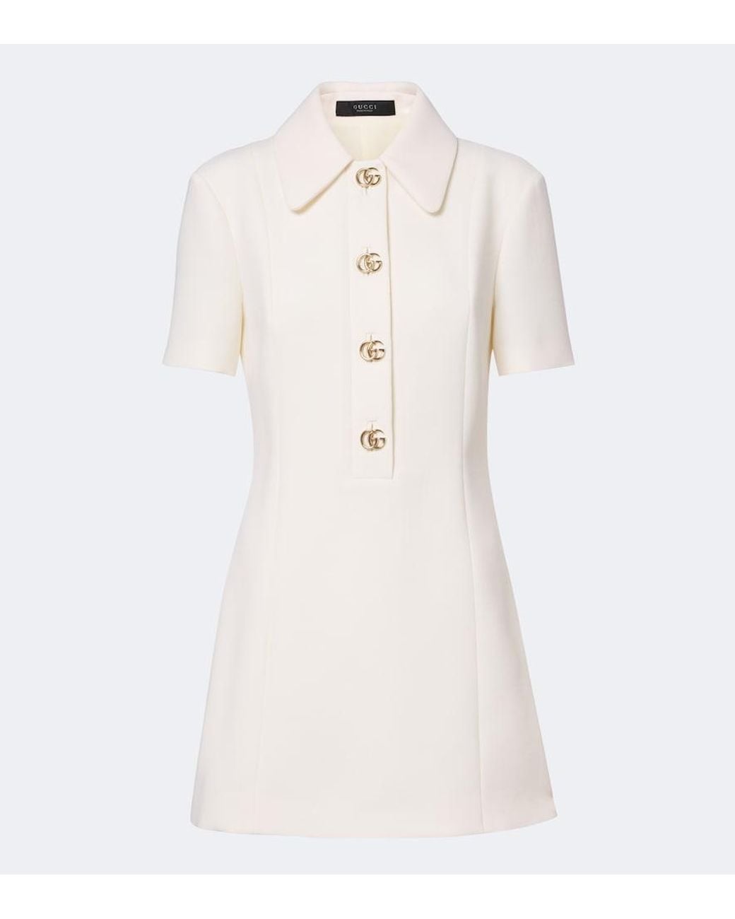 Gucci Natural Double G Wool Crepe Polo Dress