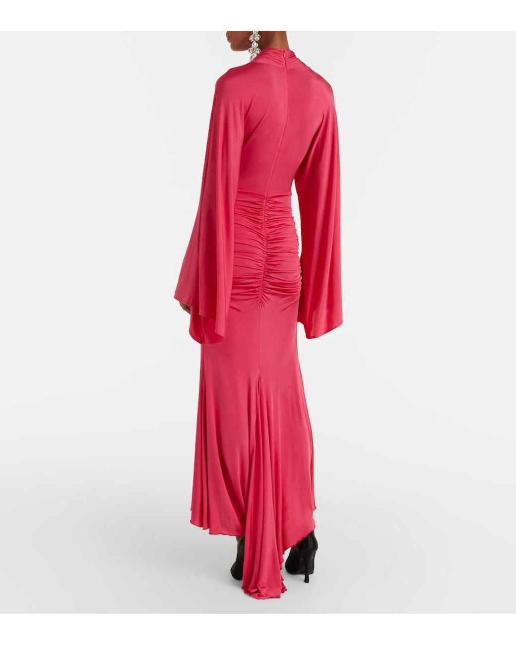 Blumarine Red Floral-Applique Ruched Gown