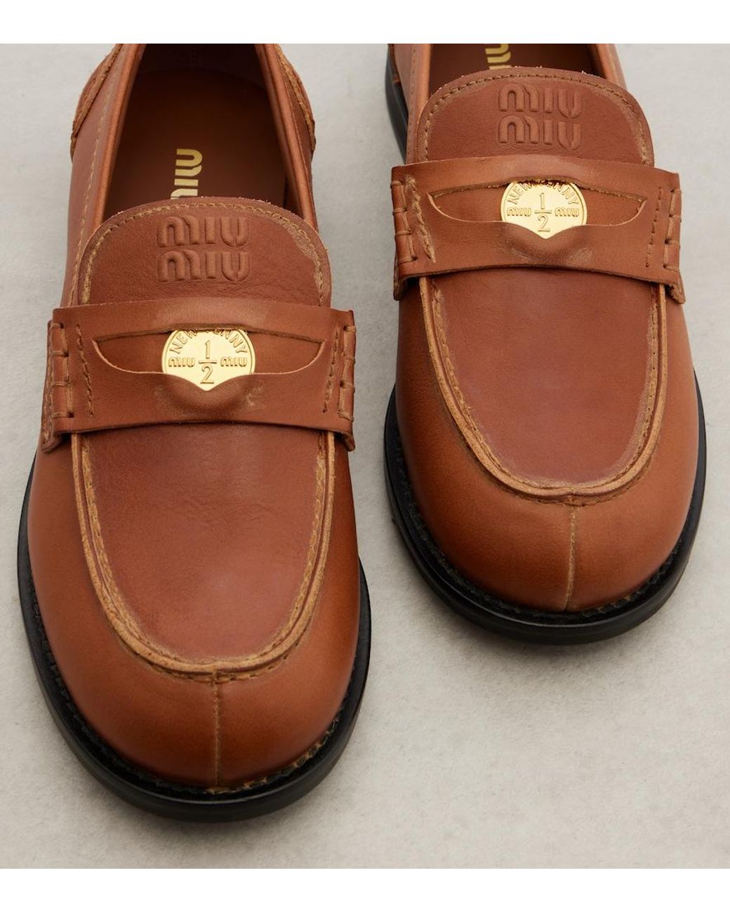 Miu Miu Brown Leather Penny Loafers