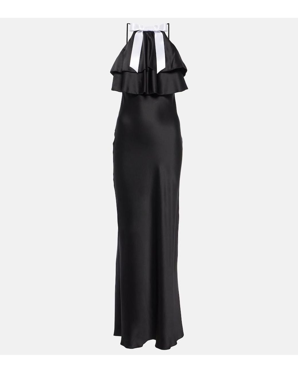 Rodarte Black Bow-Detail Halterneck Silk Satin Gown