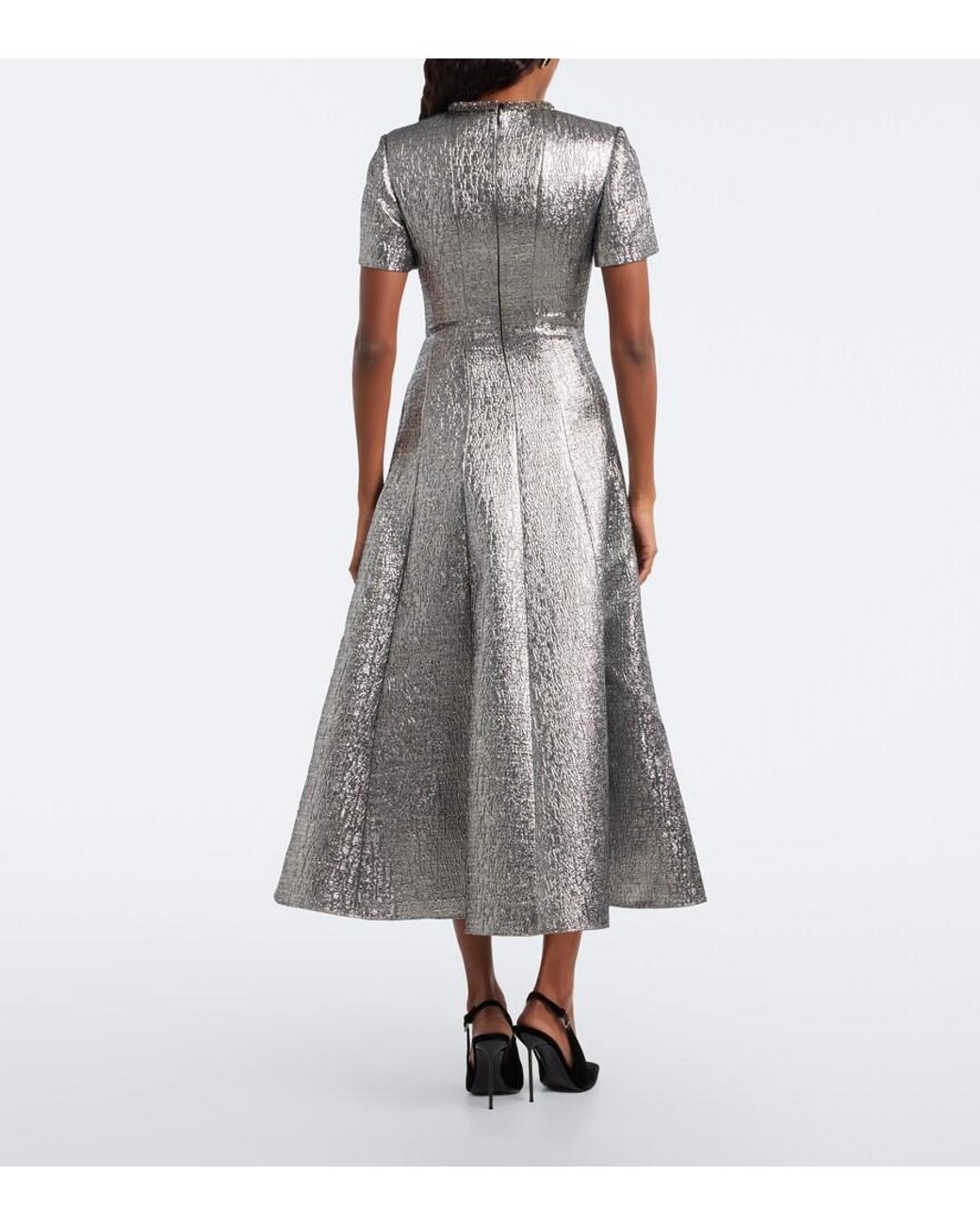 Roland Mouret Gray Lame Jacquard Maxi Dress