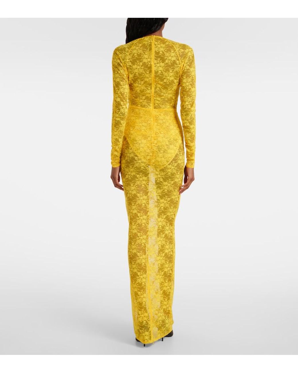 Alex Perry Yellow Sheer Lace Gown