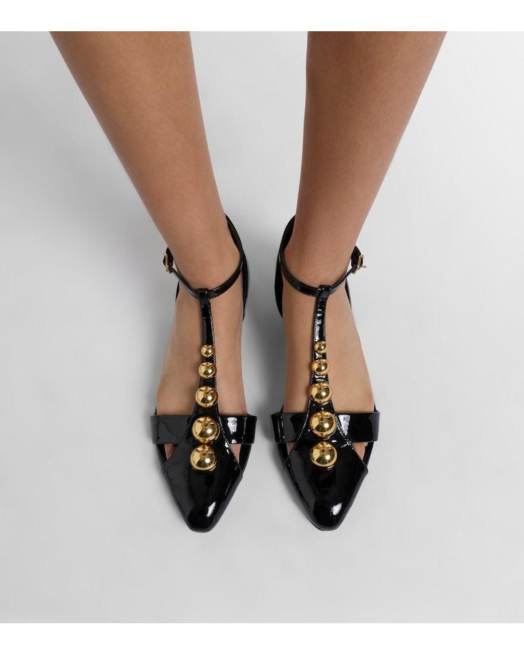 Chloé Black Cleia Studded Patent-Leather Wedge Sandals