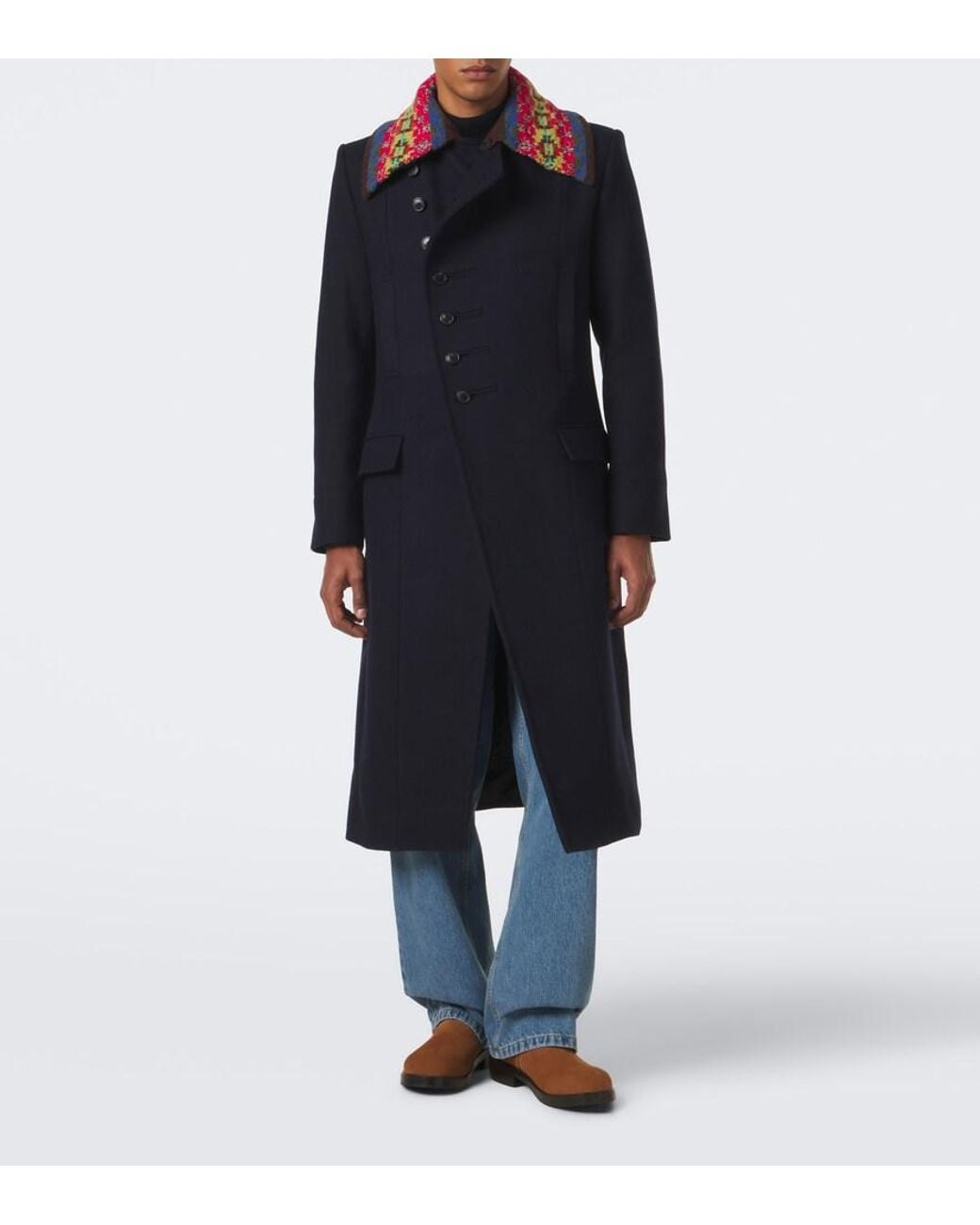Dries Van Noten Blue Double-Breasted Wool-Blend Twill Coat for men