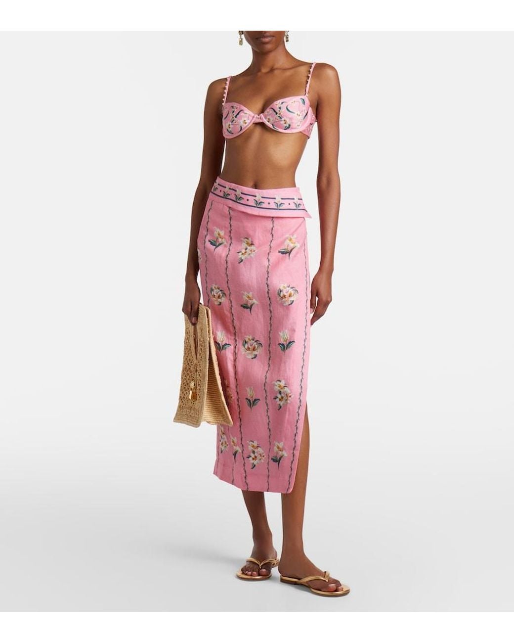 Agua Bendita Pink Tierra Floral Linen Beach Cover-Up