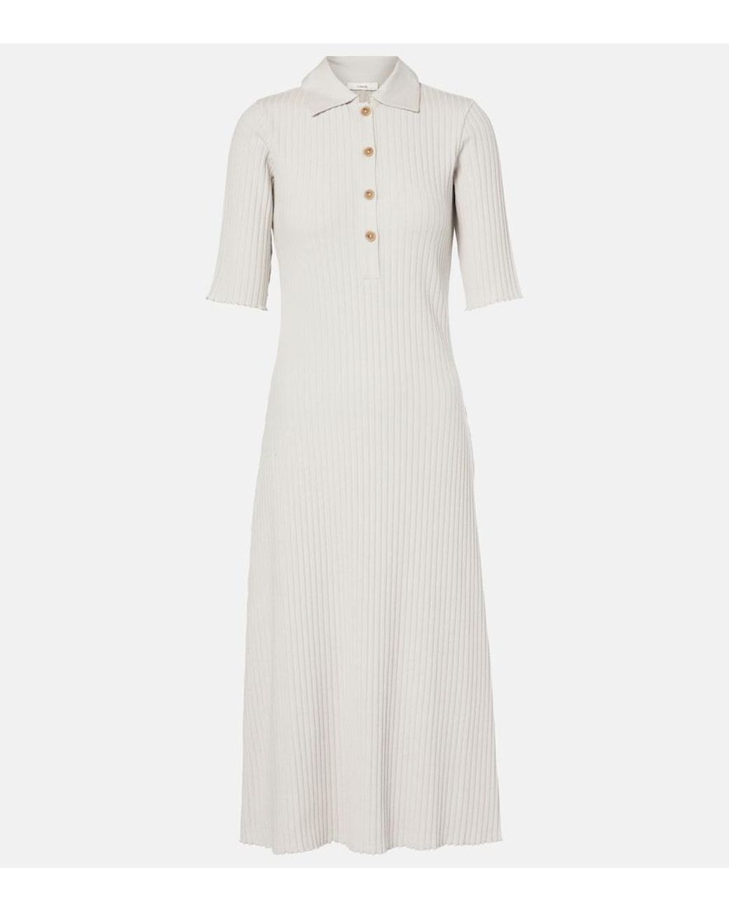 Vince White Ribbed-Knit Cotton-Blend Polo Dress