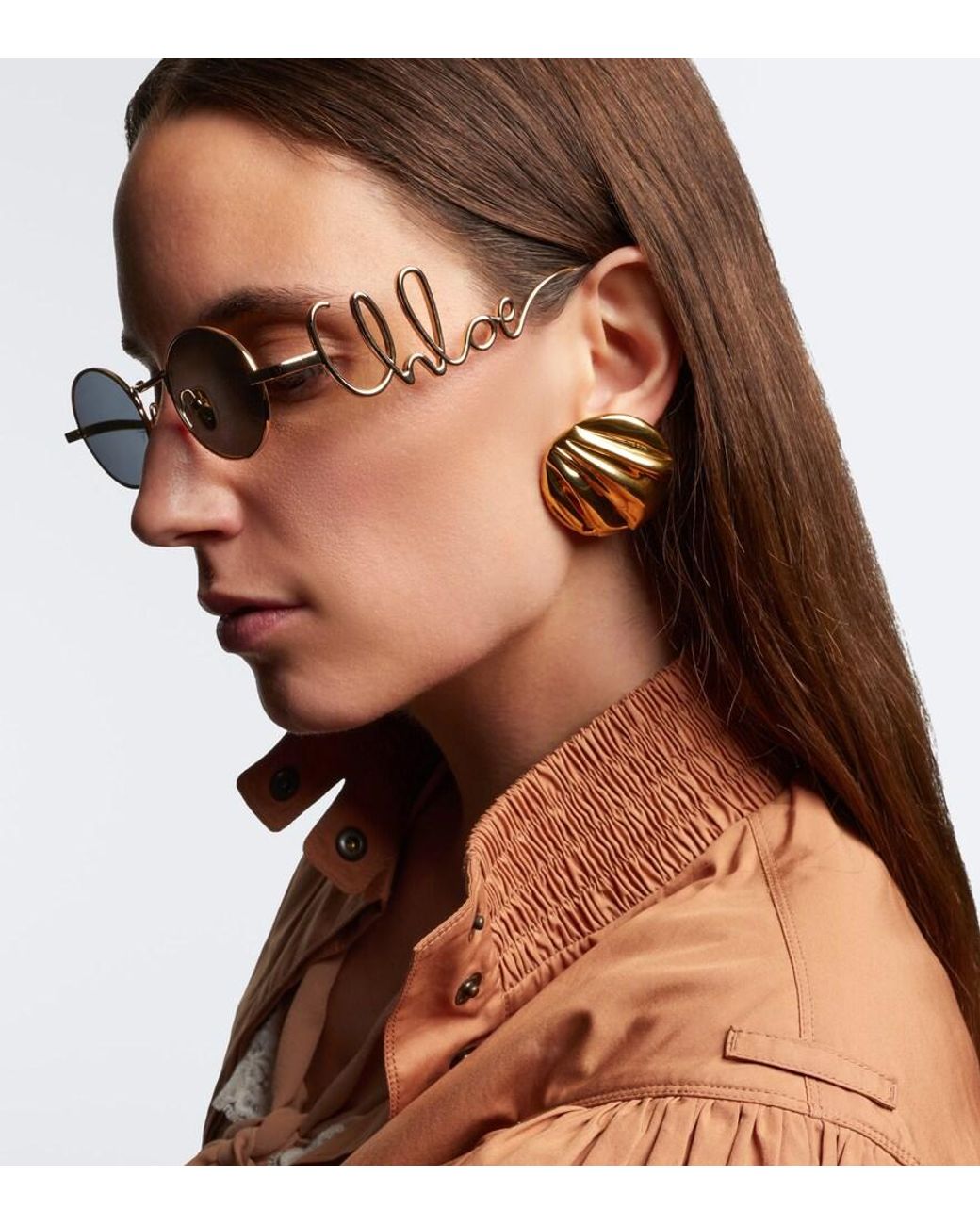 Chloé Metallic Logo Round Sunglasses