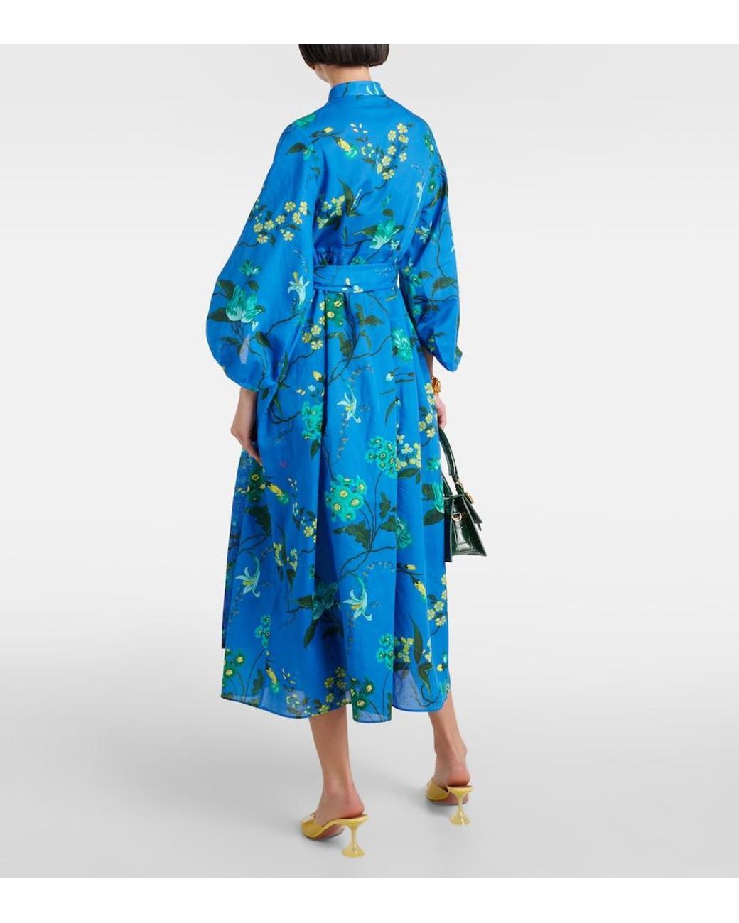 Erdem Blue Floral Cotton And Linen Midi Dress