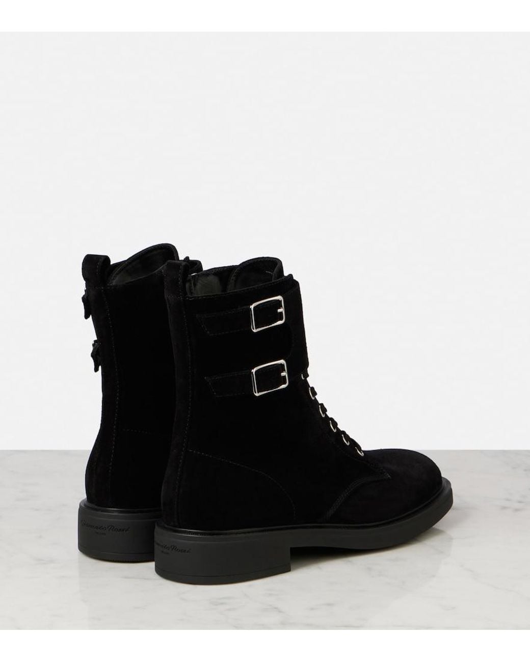 Gianvito Rossi Black Ripley Suede Combat Boots