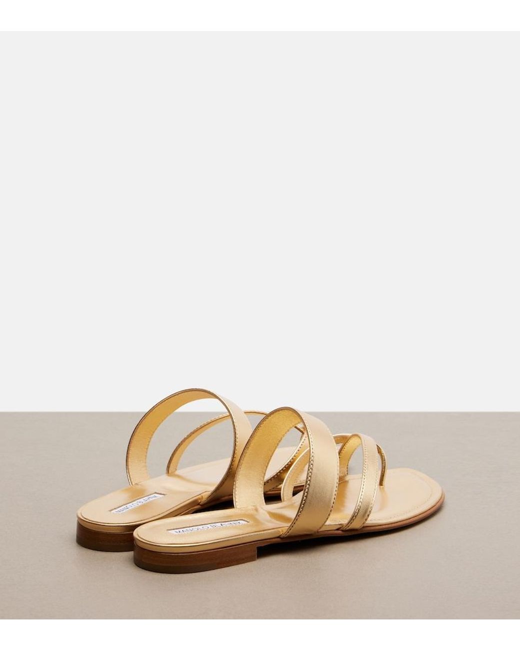 Manolo Blahnik Natural Susa Metallic Leather Sandals