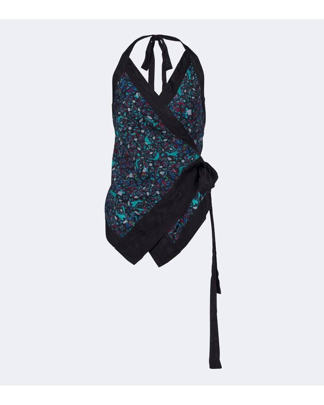 Dries Van Noten Blue Printed Moire Wrap Top