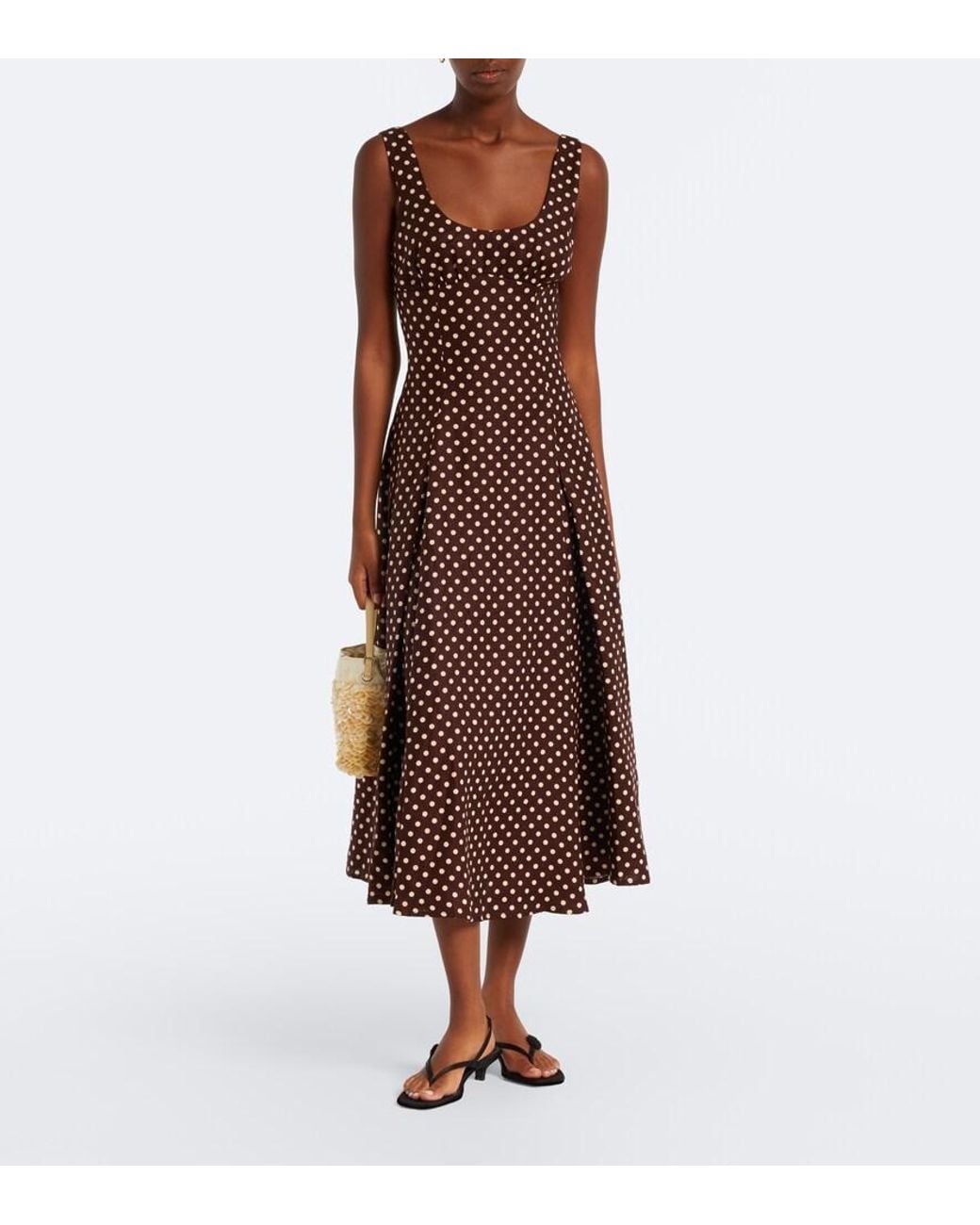 Faithfull The Brand Purple Esme Polka-Dot Linen Midi Dress