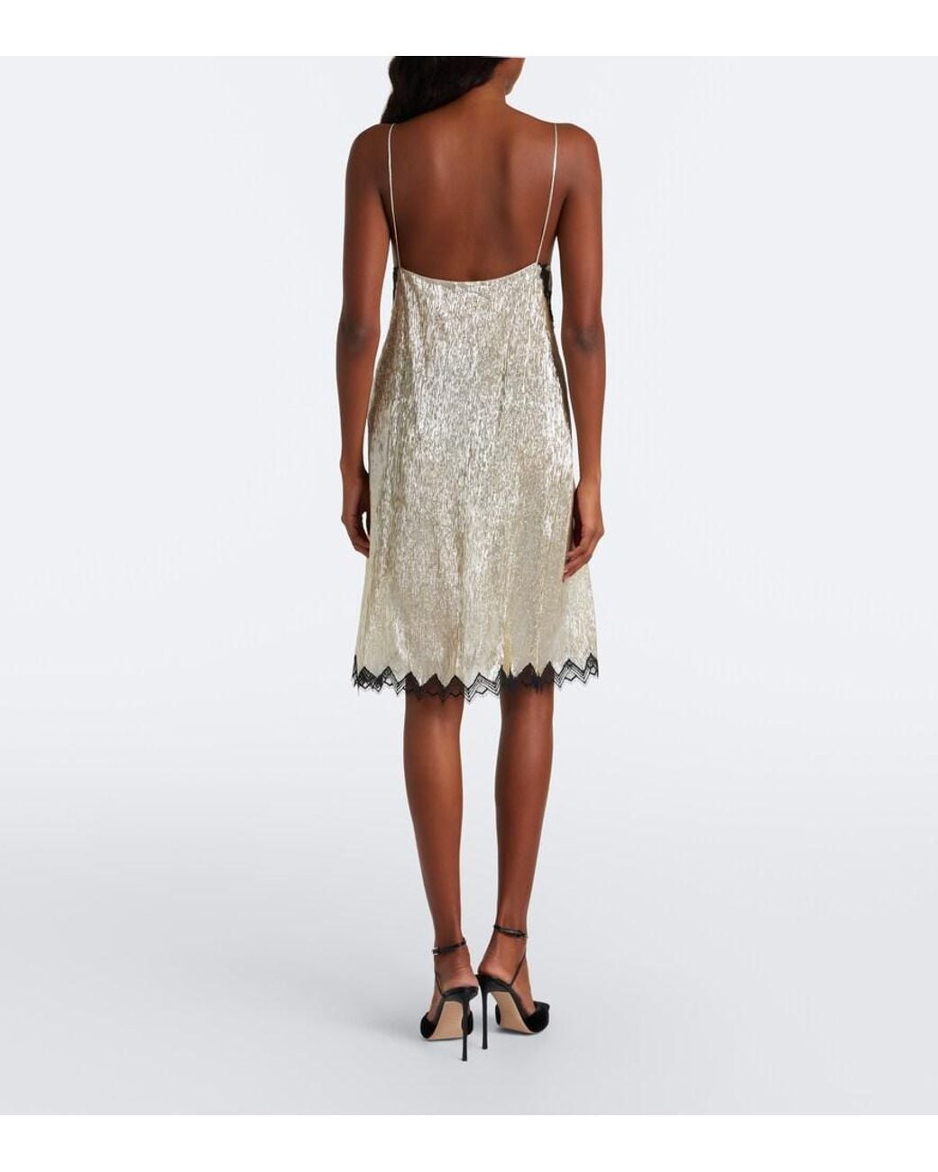 Tom Ford Natural Lace-Trimmed Silk-Blend Slip Dress