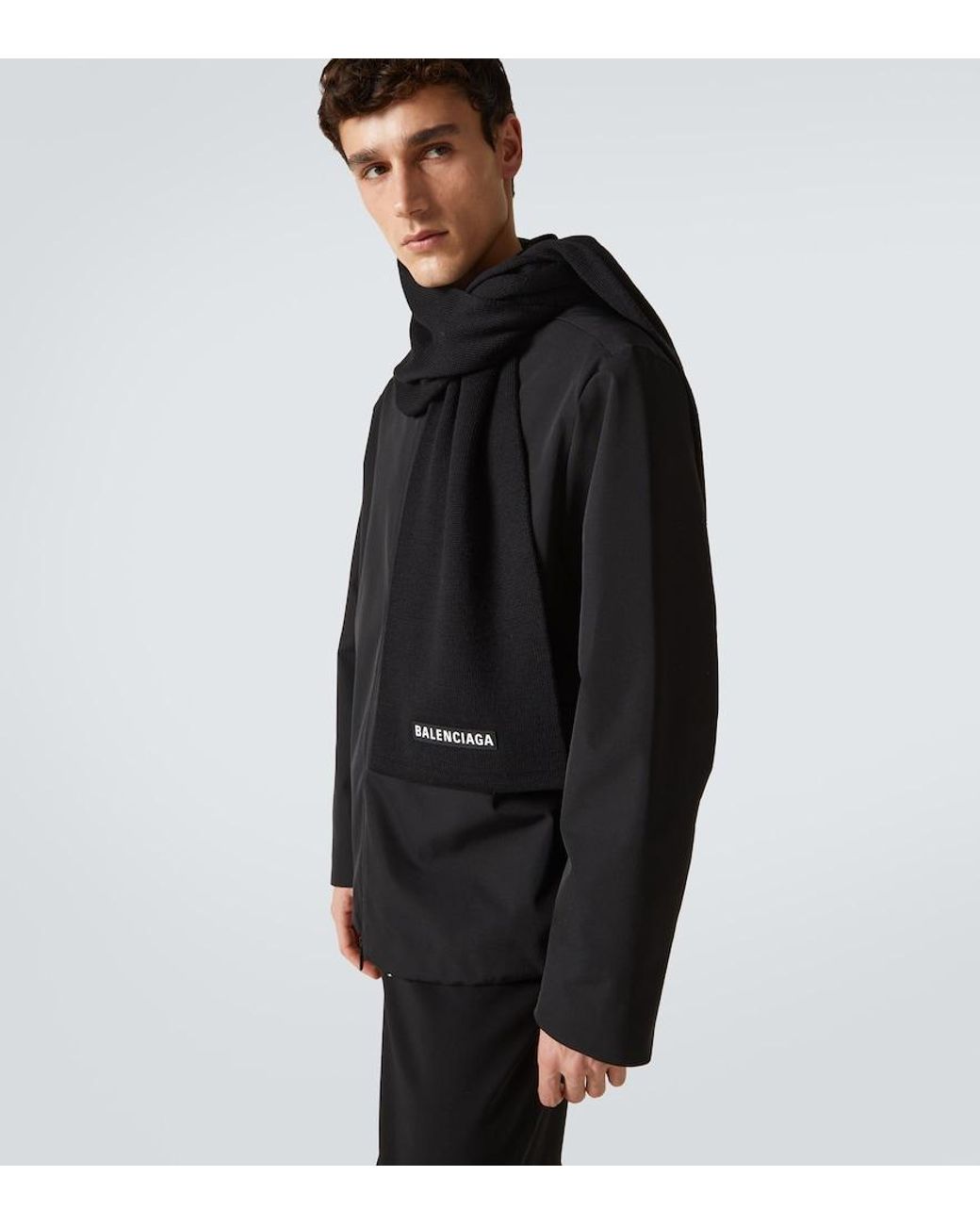 Balenciaga Black Logo Wool-Blend Scarf for men