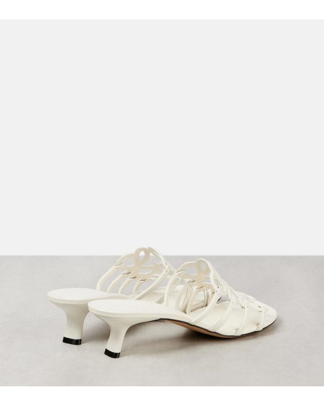 Loewe White Anagram Leather Mules
