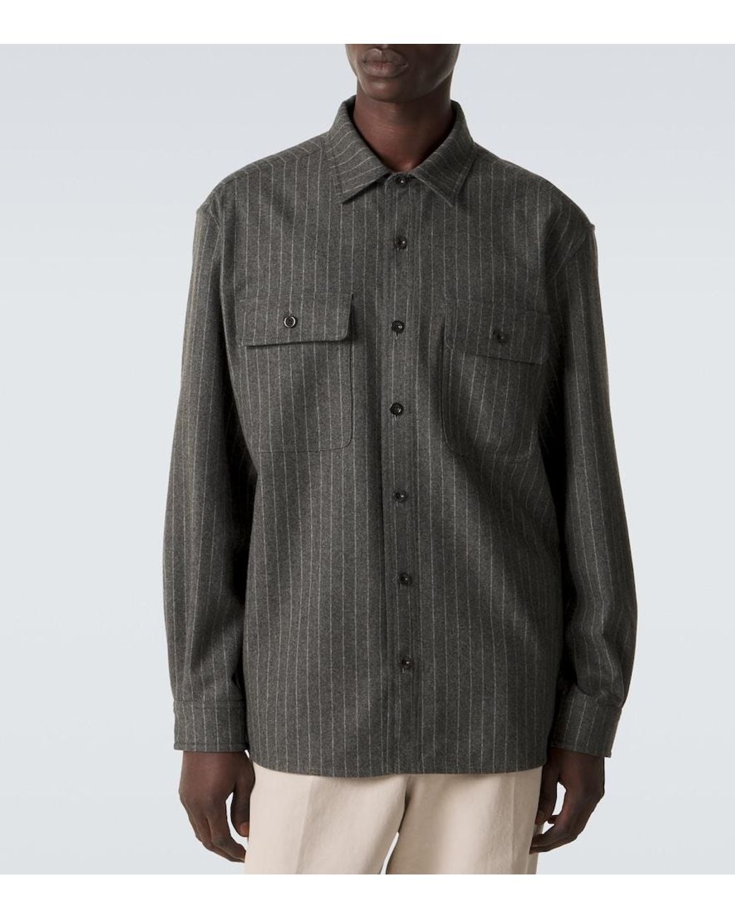 Ralph Lauren Gray Pinstripe Wool Shirt for men