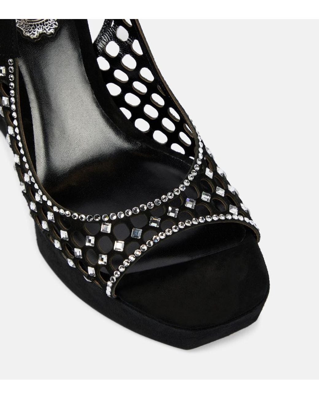 Rene Caovilla Black Embellished Suede Platform Sandals