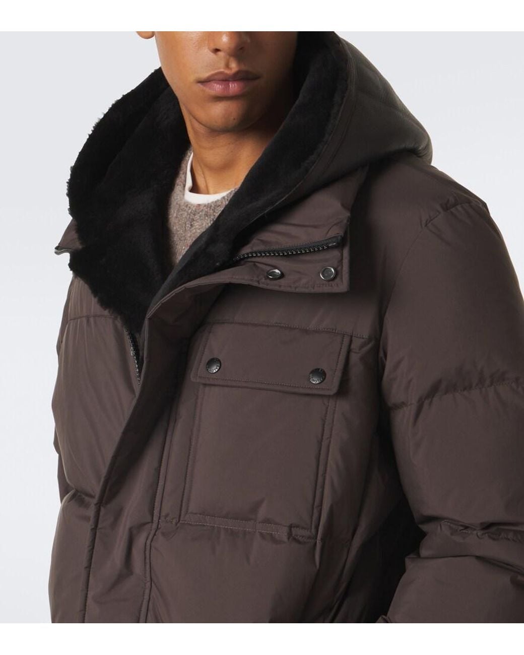Yves Salomon Brown Shearling-Trimmed Down Jacket for men