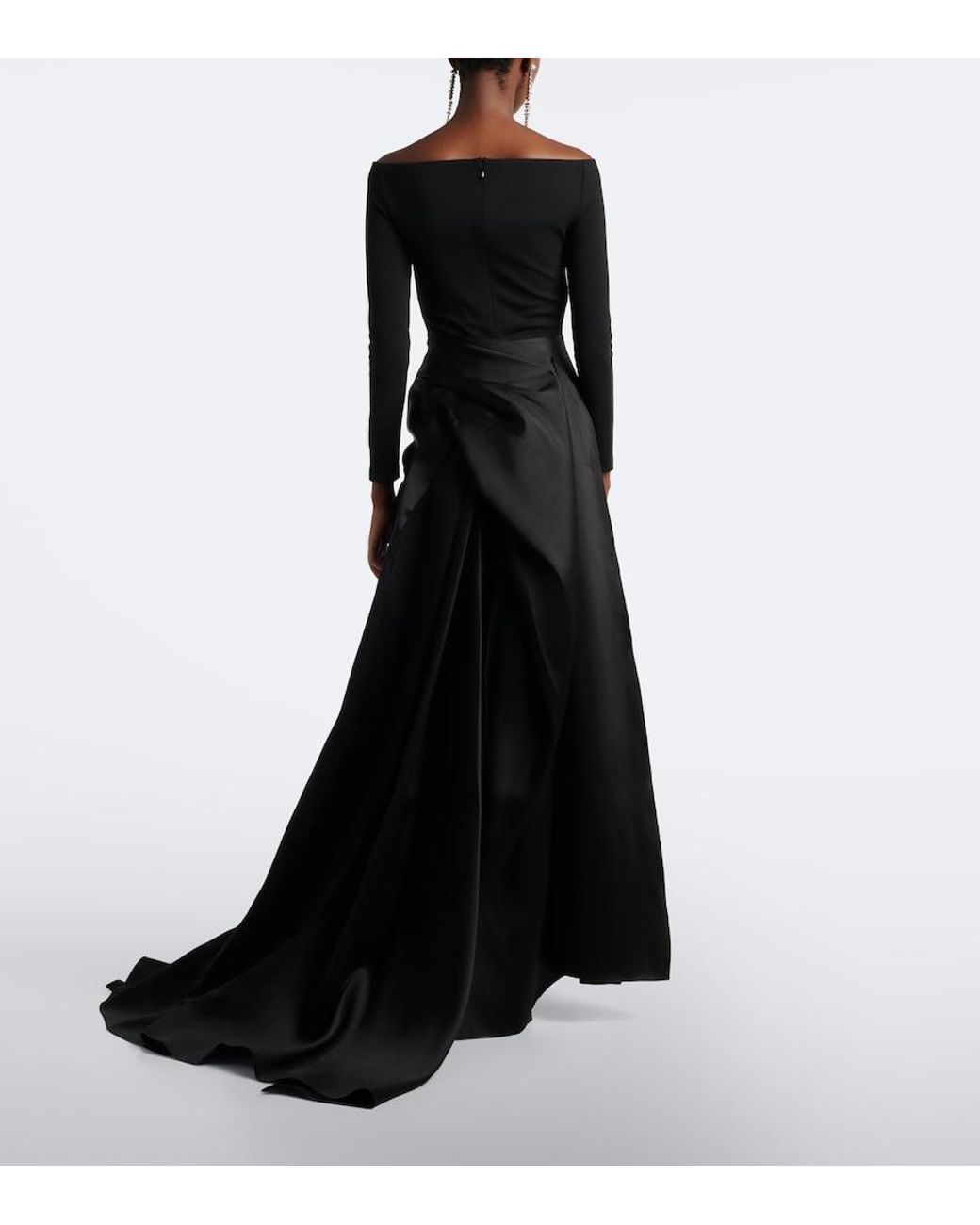 Solace London Black Winslow Off-Shoulder Satin And Crepe Gown
