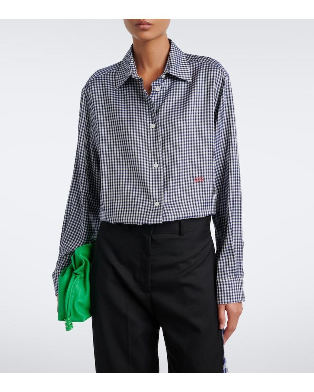 Loewe Blue Double L Gingham Silk Twill Shirt