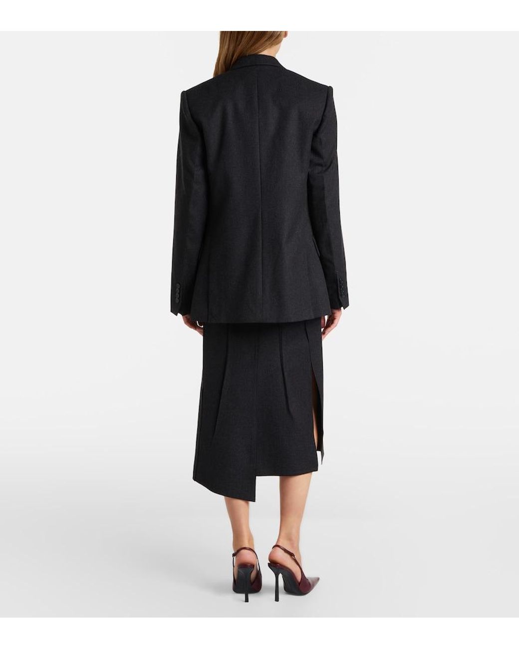 Victoria Beckham Black Draped Virgin Wool Midi Skirt