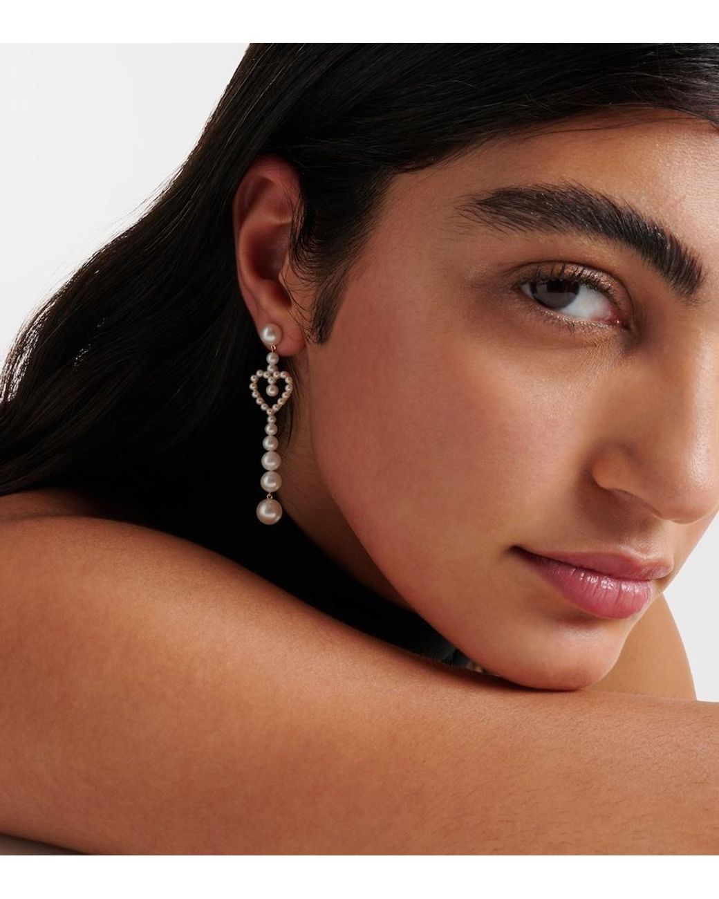 Sophie Bille Brahe White Pearl Heart 14Kt Drop Earrings With Freshwater Pearls