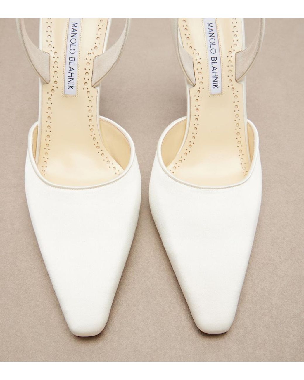 Manolo Blahnik White Borelapla Satin Slingback Pumps