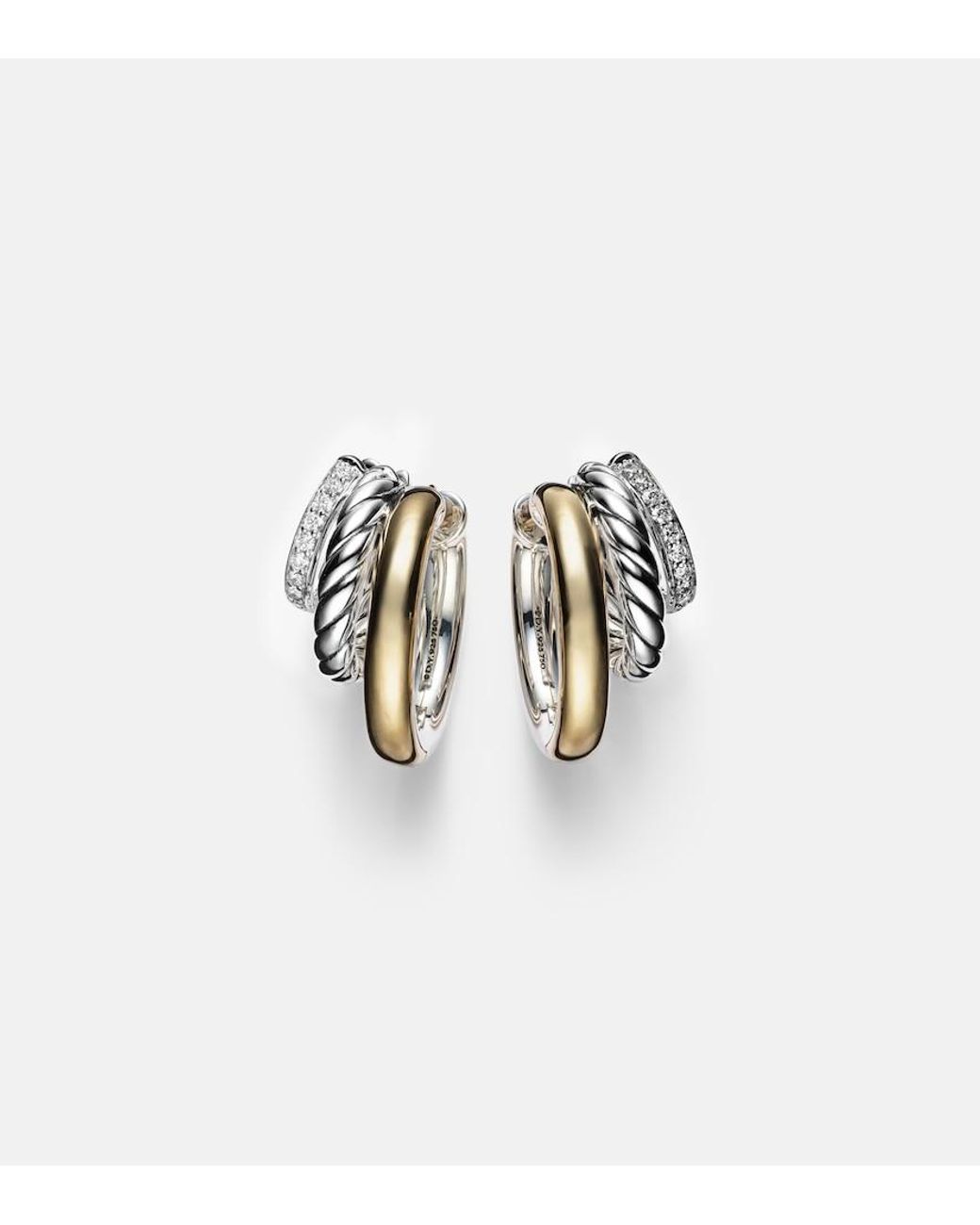 David Yurman White Dy Mercer 18Kt And Sterling Hoop Earrings With Diamonds