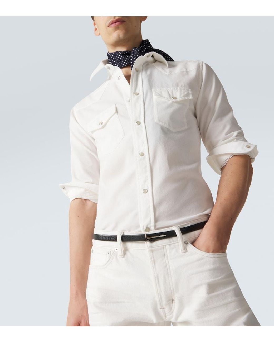 Tom Ford White Cotton Corduroy Western Shirt for men