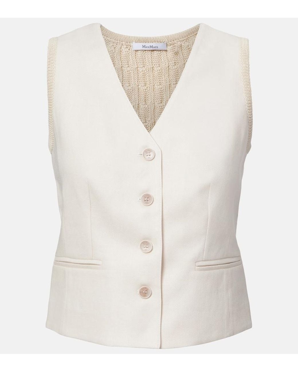 Max Mara White Calibri Cable-Knit Linen Vest