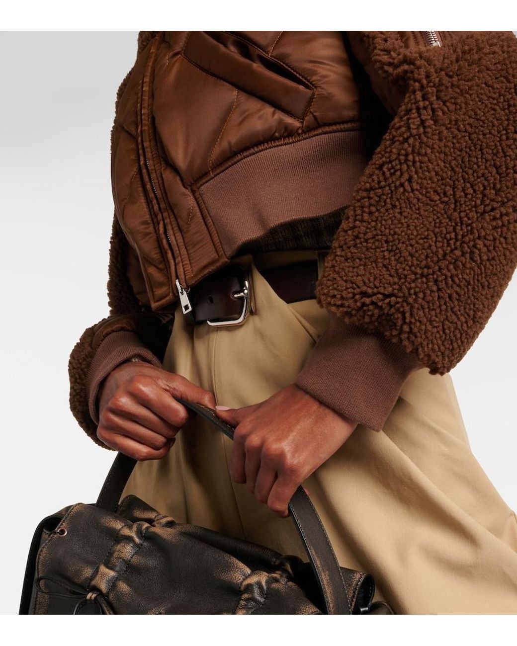 Blancha Brown Quilted Shearling Bomber Jacket