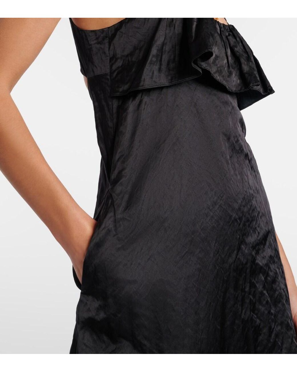 Chloé Black Ruffled Satin Minidress