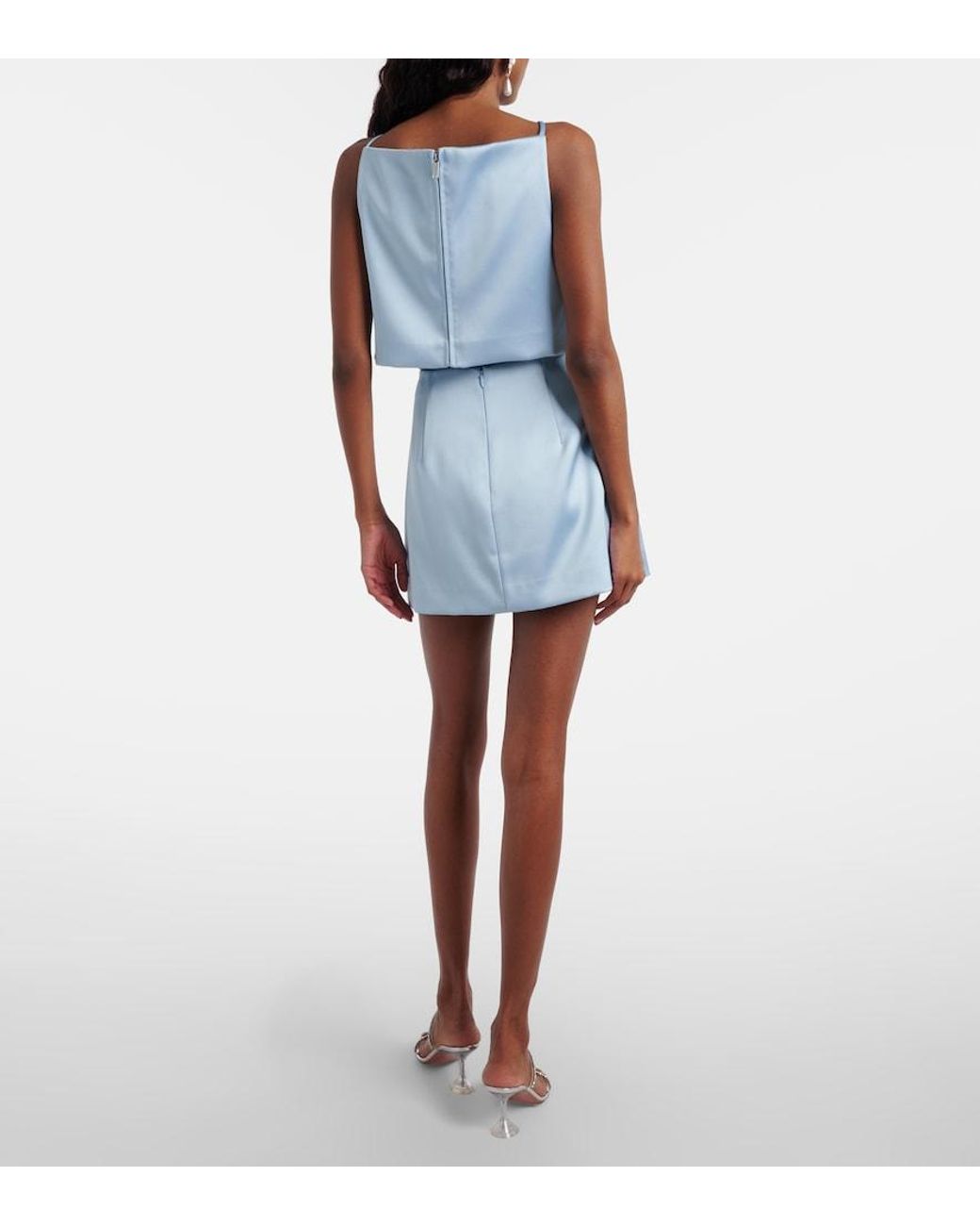 Self-Portrait Blue Floral-Applique Satin Miniskirt