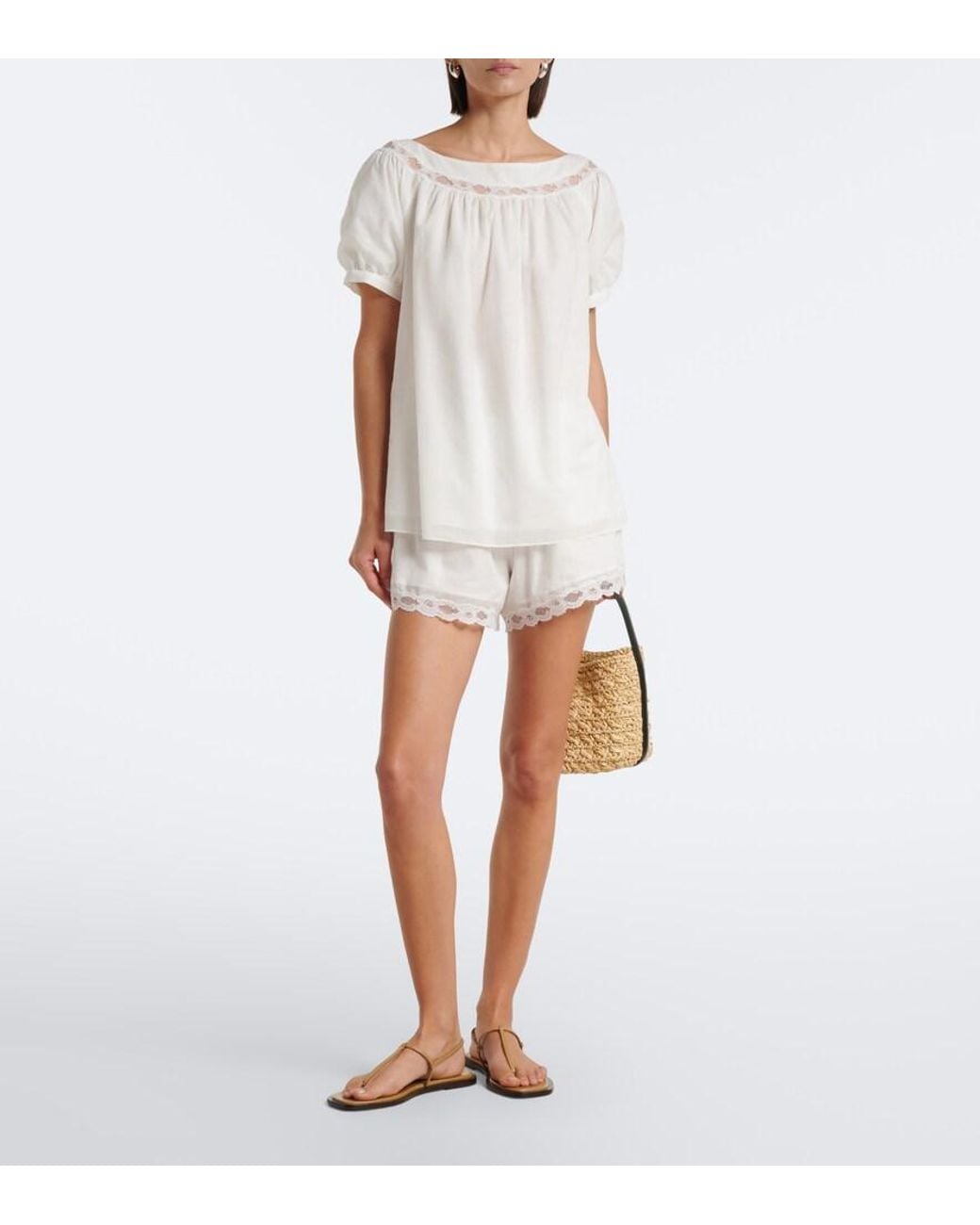 Posse White Marilyn Lace-Trimmed Cotton Shorts