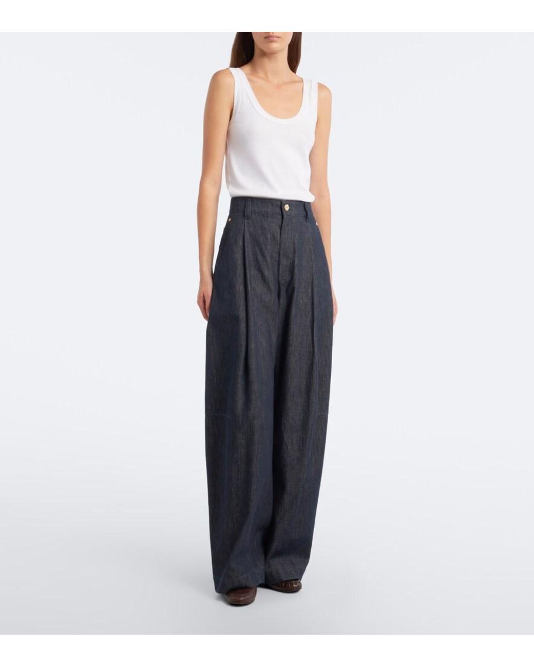 Brunello Cucinelli Blue Monili Pleated Wide-Leg Jeans