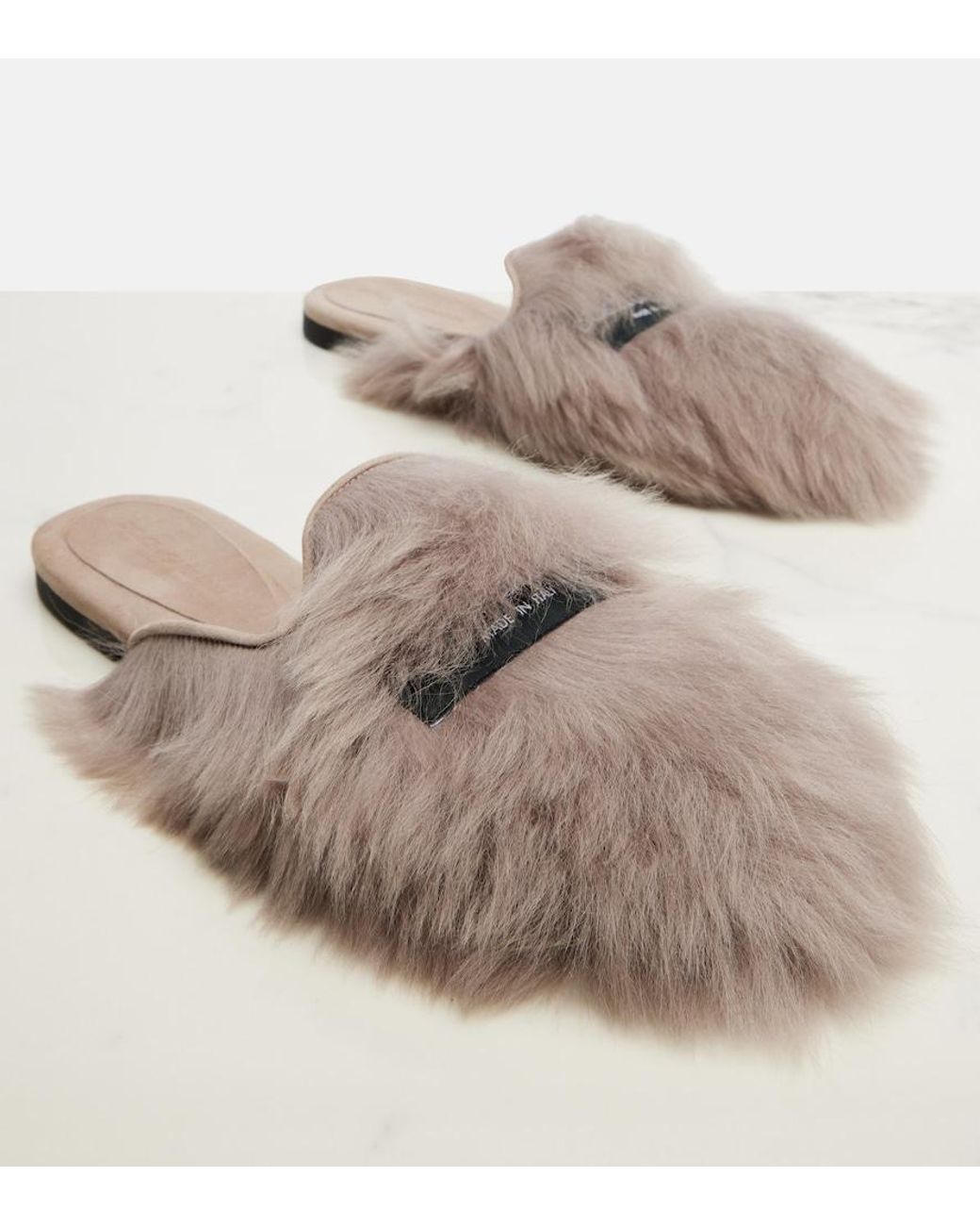 Dolce & Gabbana Gray Shearling Mules