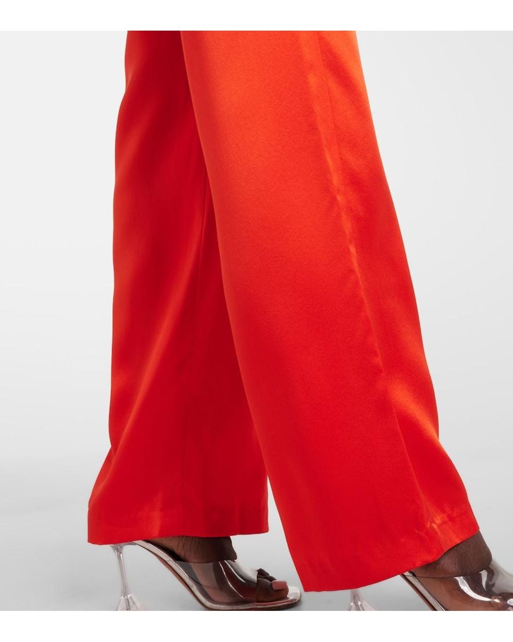 The Sei Red High-Rise Silk Satin Wide-Leg Pants