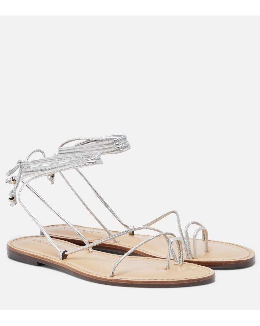Amanu White Karima Metallic Leather Sandals