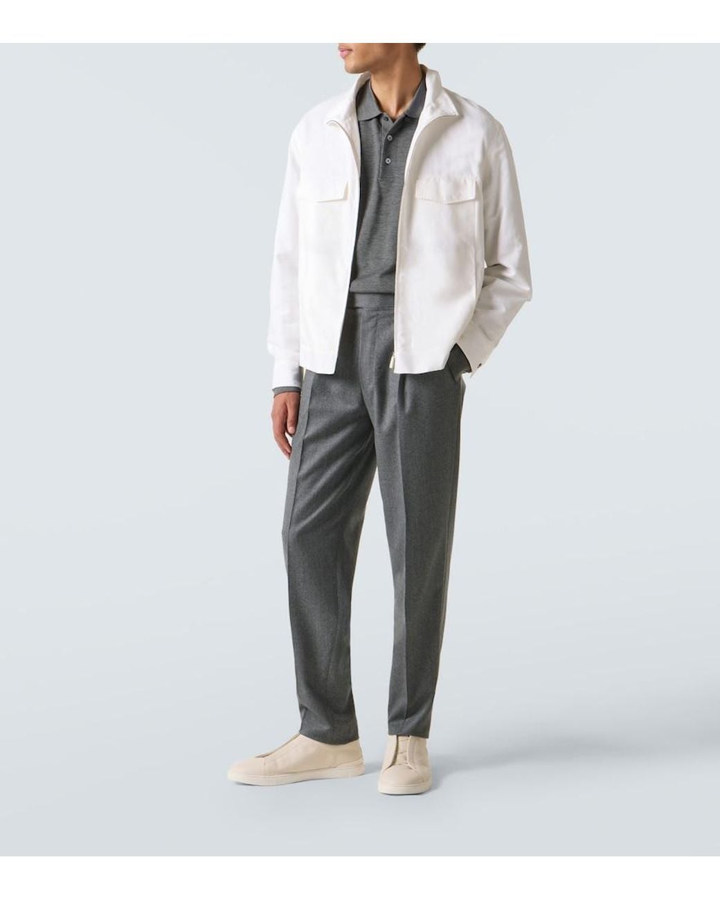 Zegna Gray Wool Flannel Straight Pants for men