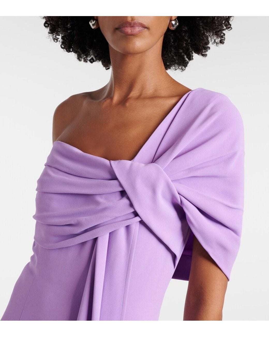 Elie Saab Purple Draped One-Shoulder Silk-Blend Cady Gown