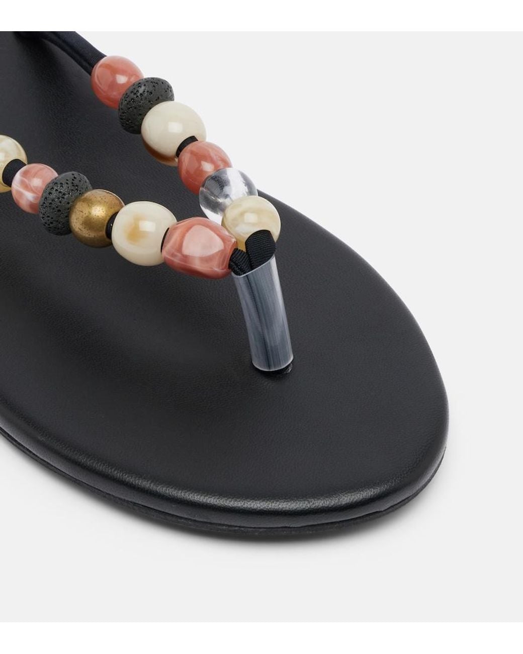 Ancient Greek Sandals Gray Saionara Beaded Leather Thong Sandals